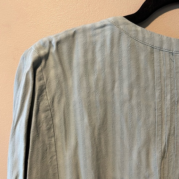 J. Jill 2-Tone Sage Green Subtle Stripe Print Rayon Top with Pintucking - Picture 11 of 13